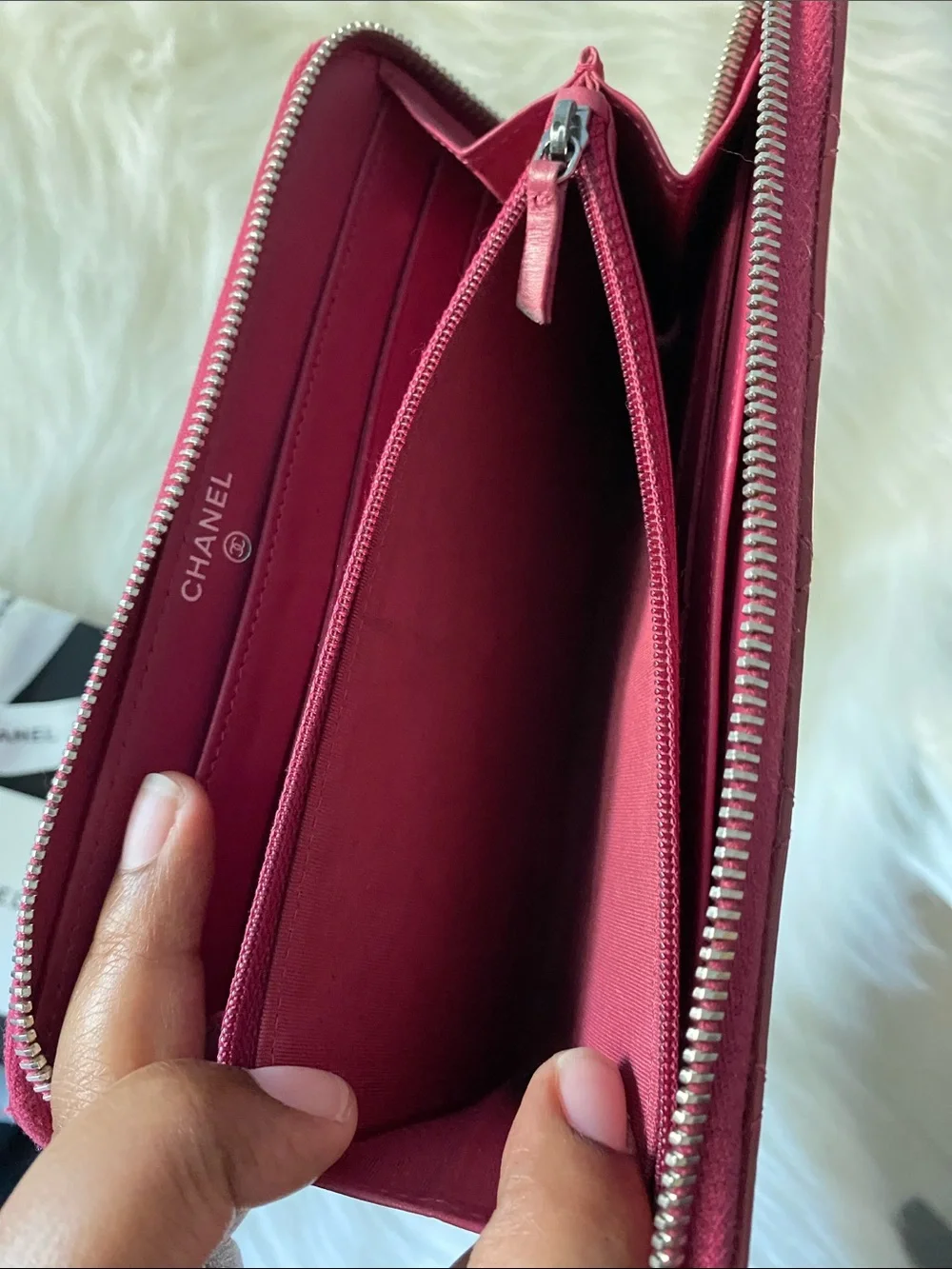 Chanel Patent Leather Brilliant Matelassé Long Zip Wallet in Rose Pink in Box